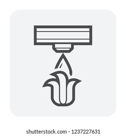 Drip irrigation icon. Part of micro irrigation system. Consist of dripping emitter, water drip, HDPE or PE pipe or high pressure pipeline. For saving watering vegetable, crop, plant in farm or yard.