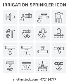 Drip irrigation icon. Part of micro irrigation system. Consist of dripping emitter, water drip, HDPE or PE pipe or high pressure pipeline. For saving watering vegetable, crop, plant in farm or yard.