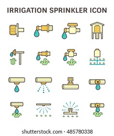 Drip irrigation icon. Part of micro irrigation system. Consist of dripping emitter, water drip, HDPE or PE pipe or high pressure pipeline. For saving watering vegetable, crop, plant in farm or yard.