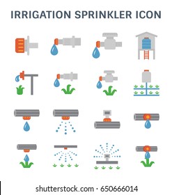 Drip irrigation icon. Part of micro irrigation system. Consist of dripping emitter, water drip, HDPE or PE pipe or high pressure pipeline. For saving watering vegetable, crop, plant in farm or yard.
