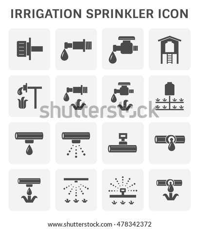 Drip irrigation icon. Part of micro irrigation system. Consist of dripping emitter, water drip, HDPE or PE pipe or high pressure pipeline. For saving watering vegetable, crop, plant in farm or yard.