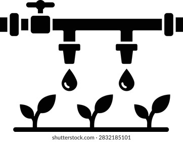 Drip irrigation system delivers water to small plants through tubes and emitters