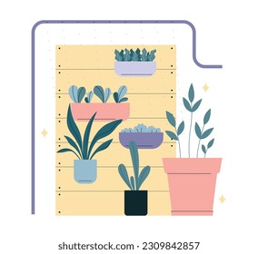 Drip irrigation system for houseplant. Vertical garden. City agriculture. Automatic system watering the sprout on the roof or balcony. Natural organic food growing. Flat vector illustration