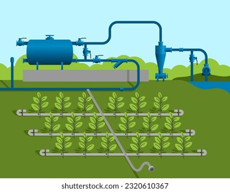 Sistema de riego por goteo para ayudas visuales con equipo completo de abastecimiento de agua