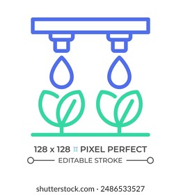 Drip irrigation two color line icon. Water management. Precision agriculture. Water conservation bicolor outline symbol. Duotone linear pictogram. Isolated illustration. Editable stroke
