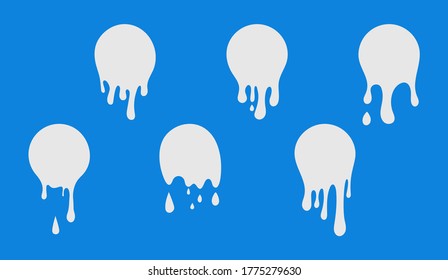Perforación de la leche. Círculo de crema o líquido con goteo. Aceite con el logo de Paint blanco fundido. Formas redondeadas con salpicaduras de yogur y postre. Arte de graffiti. Blob de tinta. Vector.