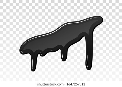 Pintura de gotero 3D. mancha de tinta. Suelte el líquido fundido aislado sobre fondo transparente blanco. Chalecos de chocolate, aceite, sangre. Grafiti negro. Jarabe de plato, salsa de caramelo, ilustración vectorial de caramelo