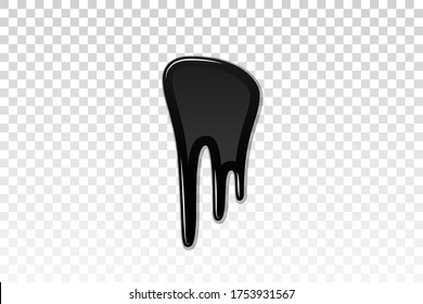 Drip Paint 3D. Ink Stain. Drop Melt Liquid Isolated On White Transparent Background. Splash Of Chocolate, Oil, Blood. Black Graffiti. Splatter Syrup, Candy Sauce, Caramel Vector Illustration