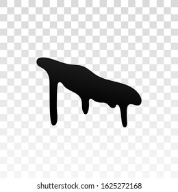 Drip paint. Ink stain. Drop melt liquid isolated on white transparent background. Splash of chocolate, oil, blood. Black splatter syrup, candy sauce, caramel. Color easy to edit Vector illustration