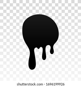 Drip paint. Ink stain. Drop melt liquid isolated on white transparent background. Splash of chocolate, oil, blood. Black splatter syrup, candy sauce, caramel. Color easy to edit Vector illustration