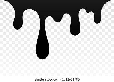 Drip paint. Ink stain. Drop melt liquid isolated on white transparent background. Splash of chocolate, oil, blood. Black splatter syrup, candy sauce, caramel. Color easy to edit Vector illustration