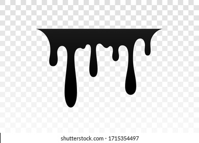 Drip paint. Ink stain. Drop melt liquid isolated on white transparent background. Splash of chocolate, oil, blood. Black splatter syrup, candy sauce, caramel. Color easy to edit Vector illustration