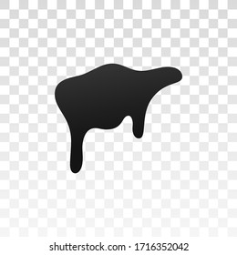 Drip paint. Ink stain. Drop melt liquid isolated on white transparent background. Splash of chocolate, oil, blood. Black splatter syrup, candy sauce, caramel. Color easy to edit Vector illustration