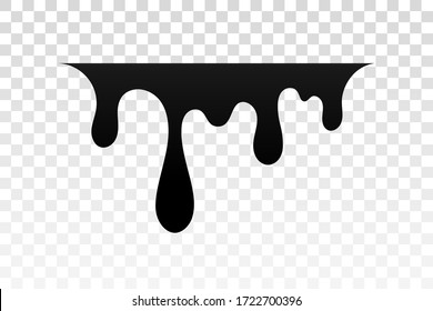 Drip paint. Ink stain. Drop melt liquid isolated on white transparent background. Splash of chocolate, oil, blood. Black splatter syrup, candy sauce, caramel. Color easy to edit Vector illustration