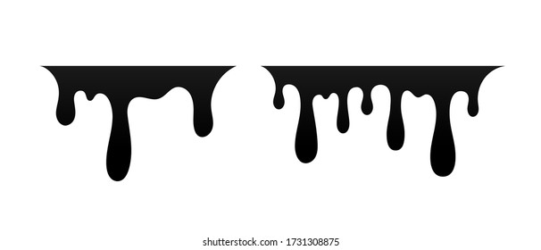 Drip paint. Ink stain. Drop melt liquid isolated on white background. Splash of chocolate, oil, blood. Black splatter syrup, candy sauce, caramel. Color easy to edit Vector illustration