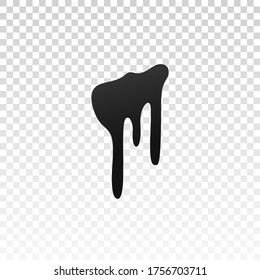 Drip paint. Ink stain. Drop melt liquid isolated on white transparent background. Splash of chocolate, oil, blood. Black splatter syrup, candy sauce, caramel. Color easy to edit Vector illustration