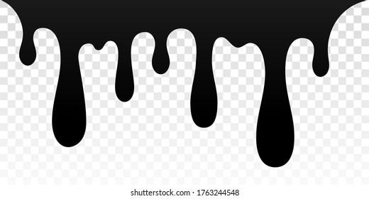 Pintura de goteo. mancha de tinta. Suelte el líquido fundido aislado sobre fondo transparente blanco. Chaleco de chocolate, aceite, sangre. jarabe de manteca negra, salsa de caramelo. Color fácil de editar ilustración vectorial
