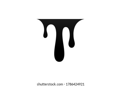 Drip paint. Ink stain. Drop melt liquid isolated on white background. Splash of chocolate, oil, blood. Black graffiti. Splatter syrup, candy sauce, caramel. Color easy to edit Vector illustration