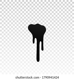 Drip paint. Ink stain. Drop melt liquid isolated on white transparent background. Splash of chocolate, oil, blood. Black splatter syrup, candy sauce, caramel. Color easy to edit Vector illustration