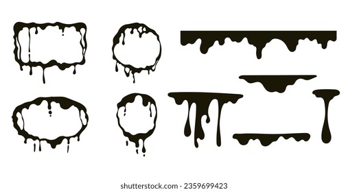 Drip paint oil melt ink frame splash drop isolated concept. Vector graphic design illustration
