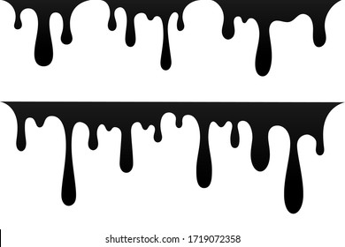 Drip paint set. Ink stain. Drop melt liquid isolated on white background. Splash of chocolate, oil, blood. Black splatter syrup, candy sauce, caramel. Color easy to edit Vector illustration