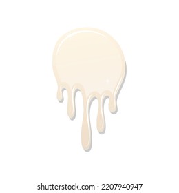 Drip Paint Spot 3D Isolated White Background. Beige Ink Splash. Splatter Stain Texture. Dribble Down Design. Flow Art Material. Liquid Spill Drop. Fluid Stain Liquid. Vector Illustration