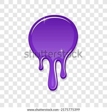 Drip paint spot 3D isolated white transparent background. Violet ink splash. Splatter stain texture. Dribble down design. Flow art material. Liquid drop. Fluid splash stain liquid. Vector illustration