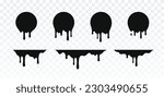 Drip set of oil, sauce or paint isolated on white background. Black chocolate melt liquid splash borders. Vector ink drops patterns	