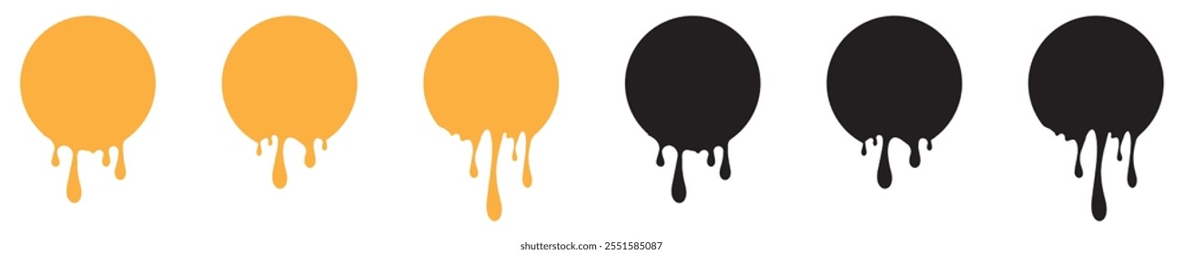 Drip set oil, sauce, and paint splashes isolated on transparent - Chocolate melt liquid or ink drop collection. Vector illustration