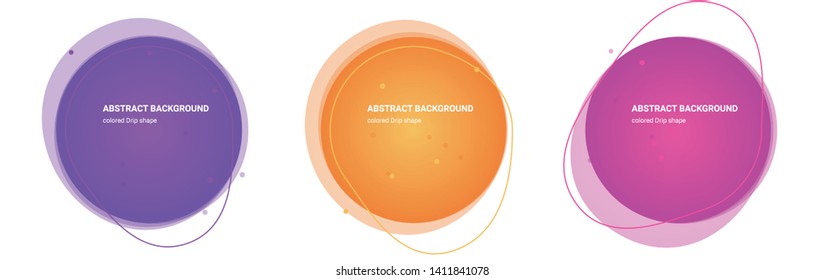Drip Shape Minimal Design Multicolored Gradients Abstract Backgrounds for Banner, Presentation. Isolated Round Design Elements with Wavy Shape in  Purple, Tango, Casablanca, Cerise, Violet colors.