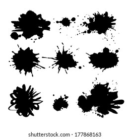 Drip splatter paint; grunge template with black paint ink splashes. 
