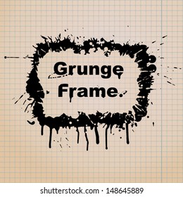 Drip splatter paint; grunge vector frame, template with black ink splashes, halloween border