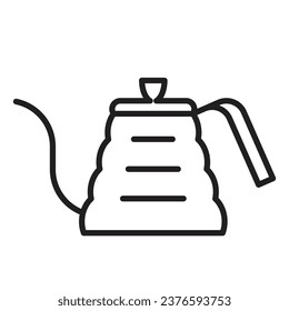 Drip steel kettle icon. Specific kettle for preparing a specialty coffee. Brewing coffee concept. Linear illustration, line icon, editable stroke.