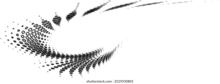 Drip sweeping twirled funnel, curl, swirl. Spreading edges of dots or polka dots. For frames, logos, trademarks. Copy space for text. Vector.