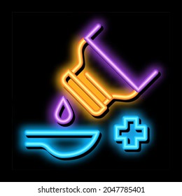 drip syrup into spoon neon light sign vector. Glowing bright icon drip syrup into spoon sign. transparent symbol illustration
