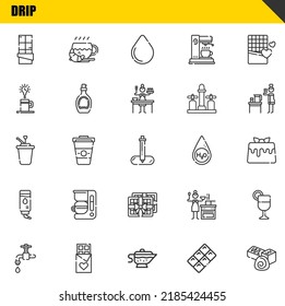 drip vector line icons set. chocolate, faucet and syrup Icons. Thin line design. Modern outline graphic elements, simple stroke symbols stock illustration