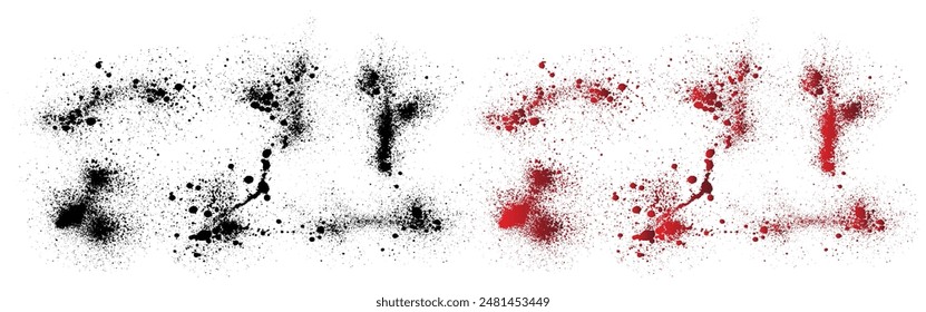 Vector de goteo pintan de negro la sangre salpicaduras de fondo. Conjunto de sangre de pintura roja salpicar fondo sangrante