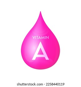 Vitamina goteo Icono rosa 3D aislado en un fondo blanco. Eliminar minerales y vitaminas complejos realistas. Se utiliza para alimentos de productos nutritivos. Conceptos científicos médicos. Ilustración del vector EPS10.