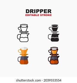 Dripper icon symbol set of outline, solid, flat and filled outline style. Isolated on white background. Editable stroke vector icon.