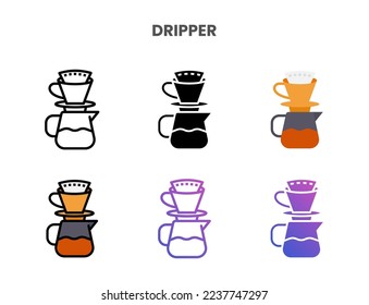 Dripper icons vector illustration set line, flat, glyph, outline color gradient. Great for web, app, presentation and more. Editable stroke and pixel perfect.