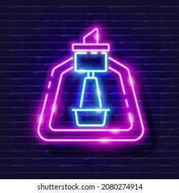 Perforador para irrigar un icono neón. Sistema de riego, sistema de riego, manguera y accesorios con señales brillantes. Ilustración vectorial para el diseño, sitio web, publicidad, tienda, mercancías