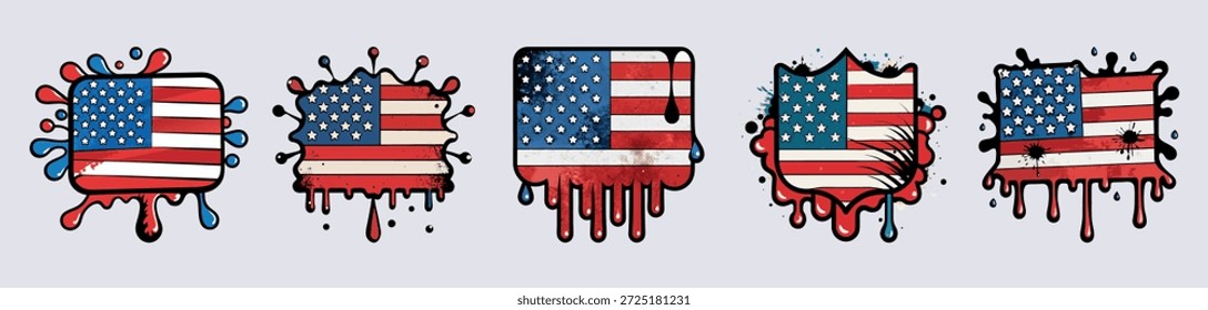 Goteo de gráficos de la bandera americana con efectos de salpicadura