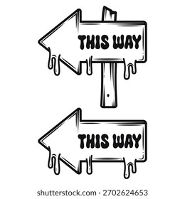 Dripping Arrow Sign Displaying The Text “This Way" Vector Illustration - Line Art Icon design