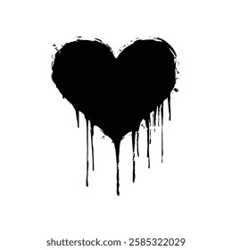 Dripping Black Heart Grunge Texture for Dark and Artistic Vector Designs