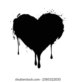 Dripping Black Heart Grunge Texture for Dark and Artistic Vector Designs