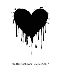 Dripping Black Heart Grunge Texture for Dark and Artistic Vector Designs