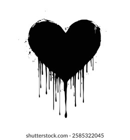 Dripping Black Heart Grunge Texture for Dark and Artistic Vector Designs