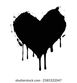 Dripping Black Heart Grunge Texture for Dark and Artistic Vector Designs
