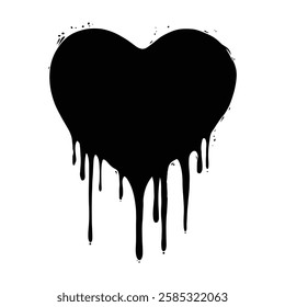 Dripping Black Heart Grunge Texture for Dark and Artistic Vector Designs