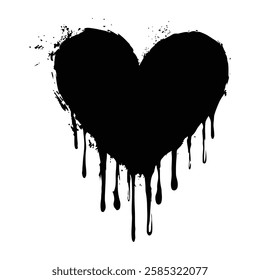 Dripping Black Heart Grunge Texture for Dark and Artistic Vector Designs